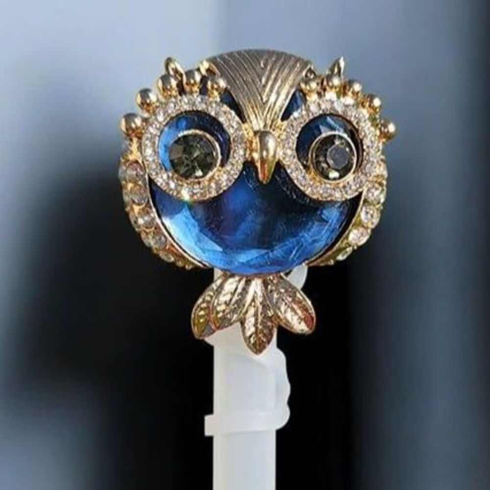 Blue Diamond Owl Straw Topper - Owl Straw Cover - Fits 10mm Straws & Stanley